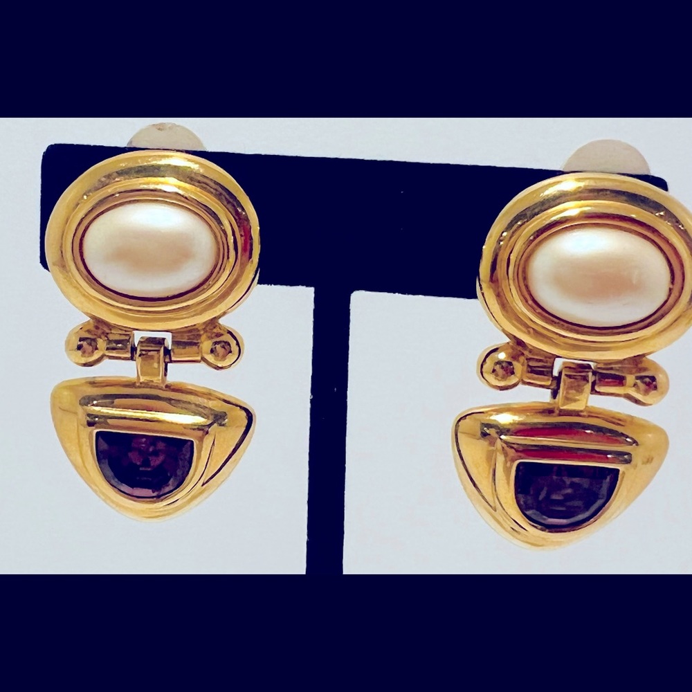 Joan Rivers Vintage Classic Collection Gold Tone Clip On Gem Earrings